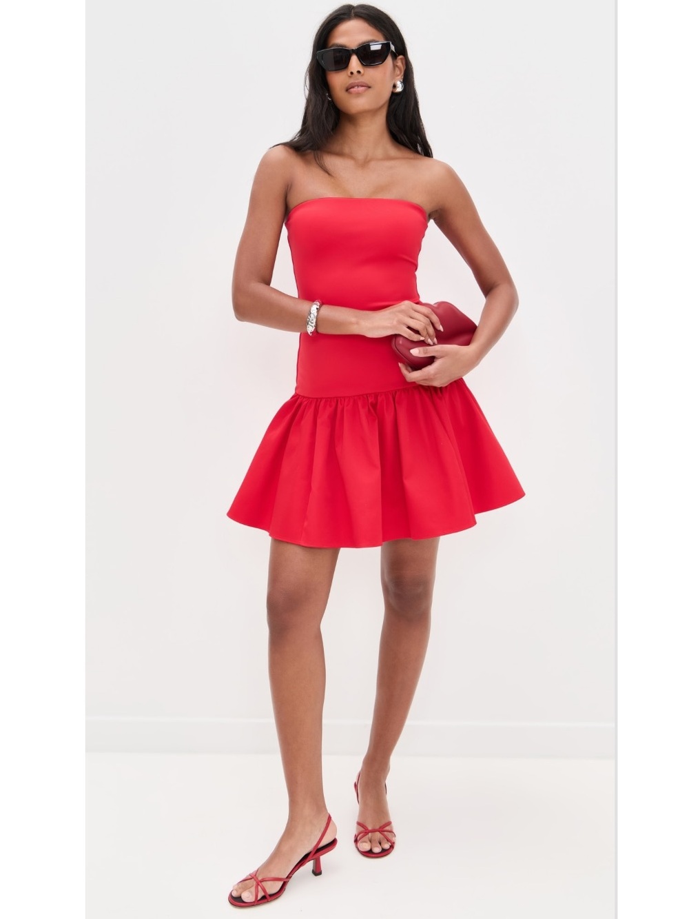 ALICE + OLIVIA Oriana Strapless Drop Waist Ruby Red Mini Dress New!